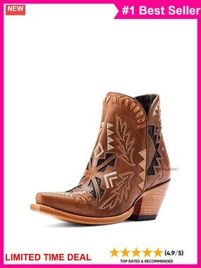 Women's Leather Western Ankle Boot Side Zip Block Heel Mid-Calf Ergonomic